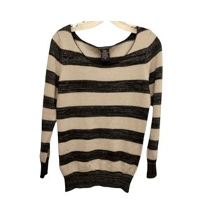Metaphor Sparkle Black Tan Striped Long Sleeve Sweater Size Small